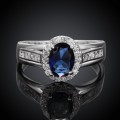 Sterling Silver - filled Sapphire Ring with simulated diamonds size 7 LOCAL STOCK