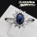 Fantastic price!! Sterling Silver - filled Sapphire Princess Kate Ring with simulated diamonds