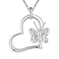 Silver Designer Heart with Butterfly Necklace