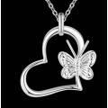 Silver Designer Heart with Butterfly Necklace