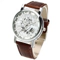 MENS COOL CONCISE ROMAN NUMERALS FAUX LEATHER SKELETON SPORTS WRIST WATCH