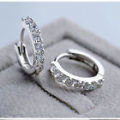 Women Jewellery White Gemstones Crystal Silver Hoop Earrings