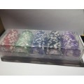 Poker Chips in Clear Acrylic Rack with Cover (5 Rows / 98 Chips)