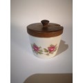 Vintage Ceramic pot with wooden lid