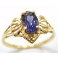 9CT GENUINE SOLID YELLOW GOLD OVAL IOLITE & DIAMOND RING (INVEST NOW IN GOLD JEWELLERY)