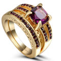 Size 8 Gold Rhodium Wedding Engagement Ring Set 2-in-1