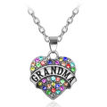 Family Crystal Love Heart Pendant Rhinestone Necklace - Grandma