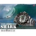 GENUINE SHARK Stylish Mens Black Dial LCD Digital Date Day Alarm Steel Wrist Sport Watch