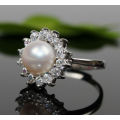 Genuine Freshwater Cultured Pearl & Silver Ring Size 7