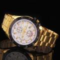 Luxury Mens Black Dial Gold Stainless Steel Date Quartz Analog Sport Wrist Watch