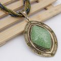 Retro Party Necklace Multi-layer Rope Turquoise Oval Pendant - Green