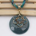 Retro Party Necklace Multi-layer Rope Turquoise Oval Pendant H940