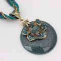 Retro Party Necklace Multi-layer Rope Turquoise Oval Pendant H940