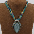 Retro Party Necklace Multi-layer Rope Turquoise Oval Pendant H95098