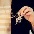 Crystal Fairy Angel Wing Pendant Long Chain Sweater Necklace