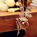Crystal Fairy Angel Wing Pendant Long Chain Sweater Necklace