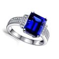 Blue Gemstone  Silver Women's Wedding Ring Size 6