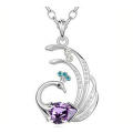 Purple Crystal Rhinestone Peacock Pendant Necklace