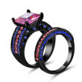 Size 8 Jewelry 10kt black gold filled Princess Pink Ring set