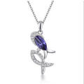 Crystal Double Fish Charm Silver Pendant Necklace