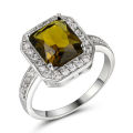 Olive Green Wedding Ring 10KT white Gold Filled  Size 6