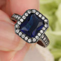Vintage Square Navy blue Wedding Ring 10KT Black Gold Filled Size 8