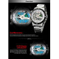 SHARK LCD Date Day Chronograph Whitte Quartz Stainless Steel Men Sport Watch Ref27