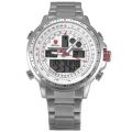 SHARK Fashion Mens Quartz Sport Wrist Watch White LCD Stopwatch Stainless Steel Ref25