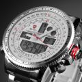 SHARK Fashion Mens Quartz Sport Wrist Watch White LCD Stopwatch Stainless Steel Ref25
