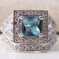 2.1ct 2pcs/set Silver Blue Topaz Gemstone Size 9 Wedding Ring