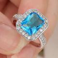 Size 7 Aquamarine Gems Engagement Ring 10KT White Gold Filled