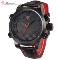 Genuine SHARK Men's Red Dual Date Leather Band LED Digital Sport Watch Ref03