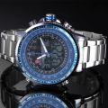 SHARK Fashion Mens Quartz Sport Wrist Watch White LCD Stopwatch Stainless Steel Ref33