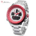 SHARK Men's Sport Wrist Watch LCD Date Stopwatch Stainless Steel Quartz Red Ref45