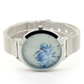 Women Fashion Blue Lotus Stainless Steel Mesh Quartz Wrist Watch