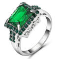 Green Emerald Gem Engagement Ring 10KT White Gold Filled size 6