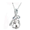 Water Drop Silver Chain Crystal Necklace - Clear White
