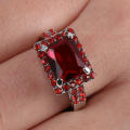 Size 7 Red Ruby Big Stone Ring White Gold Filled