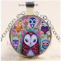 Pretty Owl Photo Cabochon Glass Silver Chain