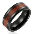 8mm Men Stainless Steel Wood Black Filled Band Size 11