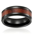 8mm Men Stainless Steel Wood Black Filled Band Size 11