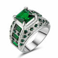 Green Emerald White Gold Filled Wedding Ring Gift Size 7