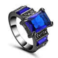Blue Sapphire 10K Black Gold Filled Halo Ring Size 6