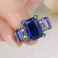 Blue Sapphire 10K Black Gold Filled Halo Ring Size 6