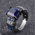 Blue Sapphire Wedding Ring Black Gold Filled Size 6