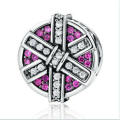 Pink Crystal Charm Silver Spacer Beads Fit Necklace Bracelet