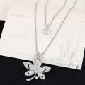 GRACEFUL FLOWER PENDANT TWO LAYERS LONG FASHION NECKLACE