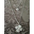 Long Sweater Chain Silver Colored Crystal Flower Fashion Necklace