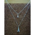 Long Sweater Double Chain Silver Colored Crystal Eiffel Tower Fashion Necklace