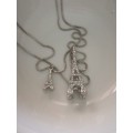 Long Sweater Double Chain Silver Colored Crystal Eiffel Tower Fashion Necklace
